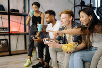 Young people on a sofa. 