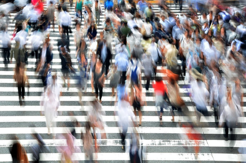 A crowd on a busy street