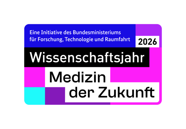 Bunte quadratische Elemente mit dem Schriftzug Wissenschaftsjahr.